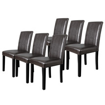 Set Of 6 Dining Room Brown Parson Chairs Kitchen Formal Elegant Leather Backrest - £236.39 GBP