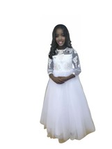 Girls communion long ankle length Lace Pearl Dress Satin Skirt flower girl dress - £114.38 GBP