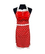 Disney Parks Minnie Mouse Retro Apron Red Bow White Polka Dots Adult Size - £35.95 GBP