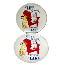 2 Life Is Good At The Lake Pier 1 Melamine Plate  8.5&quot; Golden Retriever Frenchie - £11.89 GBP