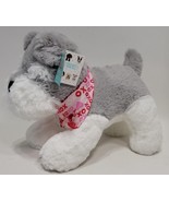 Hug Me 11&quot; Dog With Bandana Gray &amp; White Schnauzer Stuffed Plush Toy - $474.55 MXN