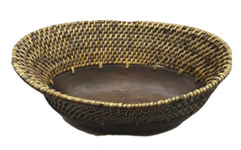 Artisan Crafted Wooden Bowl w Elegant Rattan Flare Exemplary Gallery-Grade - £28.80 GBP