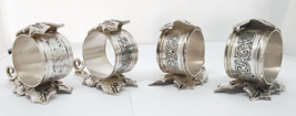 4 VTG Silverplate Figural Napkin Rings HOLLY LEAF LEAVES Freestanding BE... - £77.68 GBP