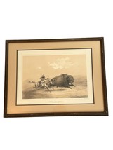 George Catlin’s Stone Lithograph Buffalo Hunt Chase No 5 Native American Art - £394.47 GBP
