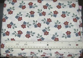 RED &amp; BLUE FLORAL on Ecru cotton Quilting Fabric 45&quot; wide x 2 5/8 yds long - $11.99