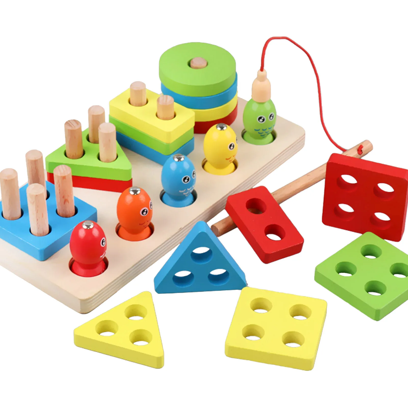 Magnet Fishing Game Wood Fishing Toy Color Recognition Stacker Shape Sorter - £17.51 GBP+