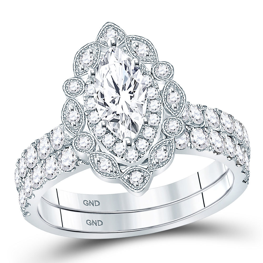 Primary image for 14kt White Gold Marquise Diamond Bridal Wedding Engagement Ring Set 2.00 Ctw
