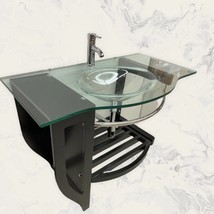 40&quot; Unique Modern Pedestal Bathroom Vanity Wood Espresso Glass Integrated sink  - £501.63 GBP