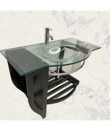 40" Unique Modern Pedestal Bathroom Vanity Wood Espresso Glass Integrated sink  - £505.88 GBP