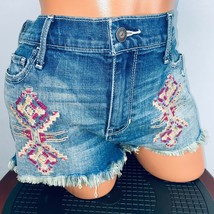Hollister Juniors 9 W 29 Tribal Embroidered Detail Bohemian Fringed Jean Shorts - £18.06 GBP