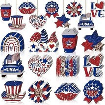 4th of July Decor Wood Ornaments Patriotic Memorial Day Gifts Party Favors 36pcs - £15.49 GBP