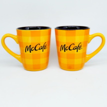 Set of Two McDonald&#39;s McCafe Orange Flannel Pattern Coffee Tea Mugs NEW - $14.10