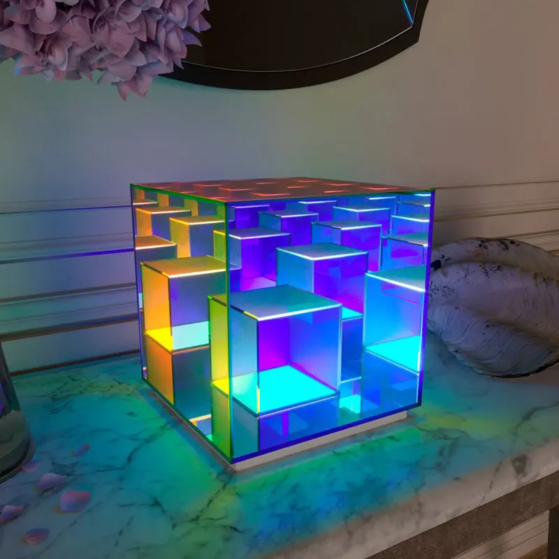 Magic Cube 3D Night Light USB LED Acrylic Table Lamp Colorful Bedroom Be... - $79.92+