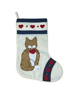 Cat Christmas Stocking 15&quot;  Quilted Brown Kitty Kitten Heart 1980s Kurt ... - $241.95 MXN