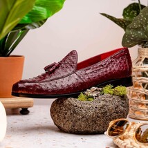 Aubiere Genuine Ostrich Quill Slip on Shoes Wine image 12