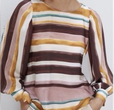 Zara STRIPED BLOUSE WITH FULL SLEEVES SIZE S - $24.75
