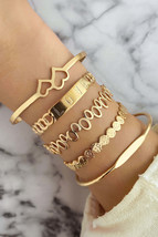 Gold Hollow Out Love Letter Heart Open Cuff Bangle 5pcs - $9.00