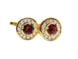 Gold Garnet Cufflinks For Men 925 Silver Gold Plated Cufflinks - £43.13 GBP