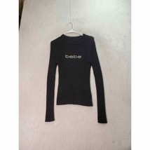 Bebe Sweater Womens Medium Black Ribbed Viscose Long Sleeve Round Neck Beaded - £21.01 GBP