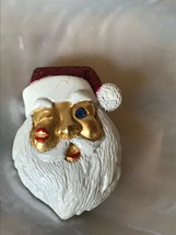 Vintage Danecraft Winking Santa Claus Head w Lipstick Kiss on Cheek Blue Rhinest - £8.91 GBP