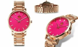 NEW Louis Richard 1435 Womens Caris Pink Dial Rose Gold Metal Bracelet Watch 30m - £24.89 GBP