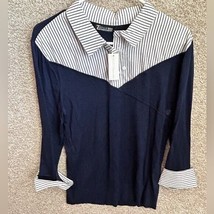 7th Avenue Design Studio NY&amp;C Long Sleeve Striped Collar Blue Work Shirt Size L - £25.42 GBP