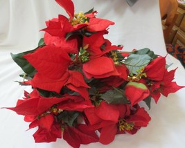 4 stems  Red Poinsettias 20&quot; Bush Silk Flower Christmas Home Decor  Large flower - £7.99 GBP