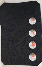 Set Of 4 Same Damask Fabric Placemats 12&quot; X 18&quot;, Flowers On Black By Bh - £15.02 GBP