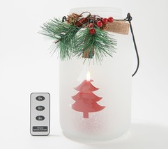 Lightscapes Frosted Holiday Glass Lantern with Flameless Candle &amp; Remote - £33.97 GBP