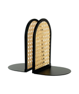 Upright Arched Metal and Natural Rattan Indoor Tabletop Bookends Black - $24.74