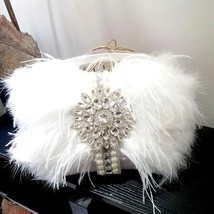  Ostrich Feather Handbag Evening Bag Women  Crystal Clutch Bag For Party Wedding - £96.68 GBP