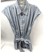 Max Studio Blouse Womens Size M Blue White Check Gingham Sleeveless Cotton - $24.57 CAD