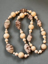 Vintage Chunky Cream Plastic w Sugar Coated Brown &amp; Green Striped Baroque Bead - £9.72 GBP