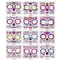Day of the Dead Face Tattoos 12 Packs Halloween Face Stickers Halloween ... - $22.23