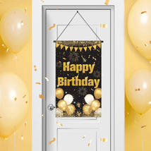 Black Gold Birthday Door Sign for Boys, Black Gold Birthday Door Banner Decorati - £14.27 GBP