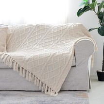 Solid Soft Cozy Cable Knitted Blanket Throw, Lightweight Decorative Textured Cre - £31.96 GBP