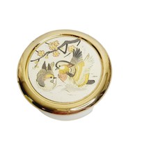 Chokin Art 24 kt Gold Edged Trinket Box Japan Birds and Blossoms Vintage - $14.83
