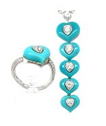 18k White Gold Turquoise Heart 1.5 ct Diamond Jewelry Set Ring Sz 7 and ... - $81,771.23 MXN