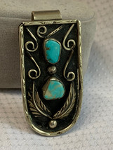 Vtg American Native Style Money Clip Turquoise Stones Mens Wallet Silver... - £55.28 GBP