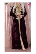 Purple Caftan Islamic Georgette Wedding Velvet Abaya Moroccan Dubai Gown... - $117.90
