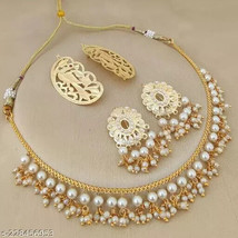 Joharibazar Gold Kundan Plated Chain Necklace Earring Hair Pin Jewelry Set b - £15.92 GBP