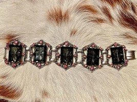 Hard to Find - Vtg Octagon Bracelet, Silvertone with grey and pink rhine... - $42.00