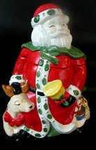 1993 Grant Howard Ceramic Santa Claus Reindeer Bell Toy Sack Cookie Jar No Box - £12.63 GBP