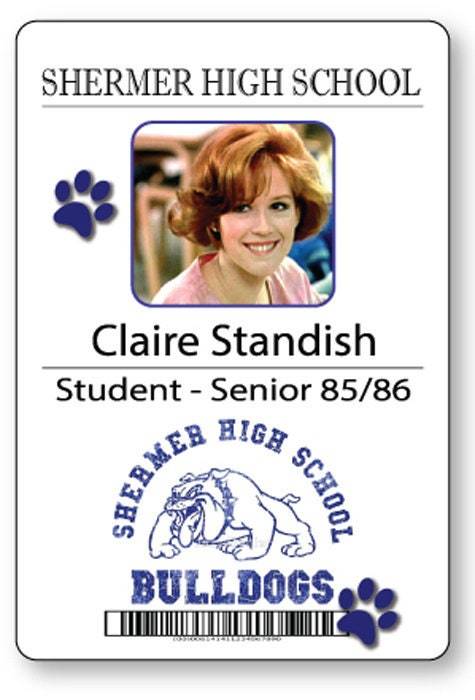 Primary image for Claire Standish, The Princess from The BREAKFAST CLUB pin Fastener Name Badge Ha