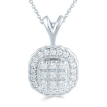 1/4ct tw Diamond Cushion Cluster Fashion Pendant in Sterling Silver  with 18&quot; ca - £43.25 GBP