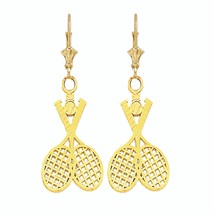 10K or 14K Solid Gold Tennis Racquet &amp; Ball Leverback Earrings - £151.32 GBP+