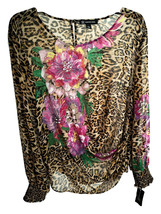 nwt Women Leopard Floral Blouse Top L - $40.00