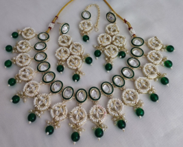 Indian Bollywood Style Kundan Gold Plated Necklace Green Jewelry Set - £22.40 GBP