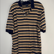 Lands&#39; End Black and Tan Polo Shirt with Horizontal Stripes - $13.72