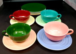 Hazel Atlas Milk Glass Ovide Platonite  4 Cups and Saucer with 4 Lunch P... - $49.49